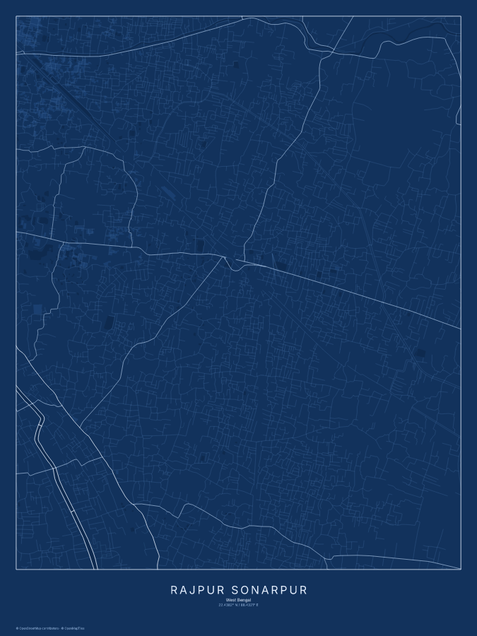 Rajpur Sonarpur map poster, blueprint style