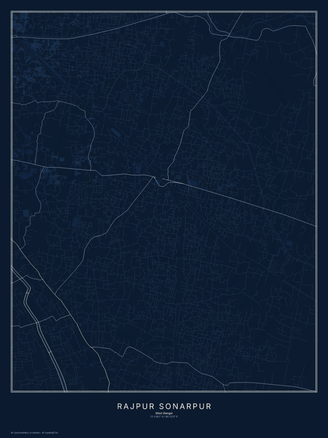 Rajpur Sonarpur map poster, midnight style