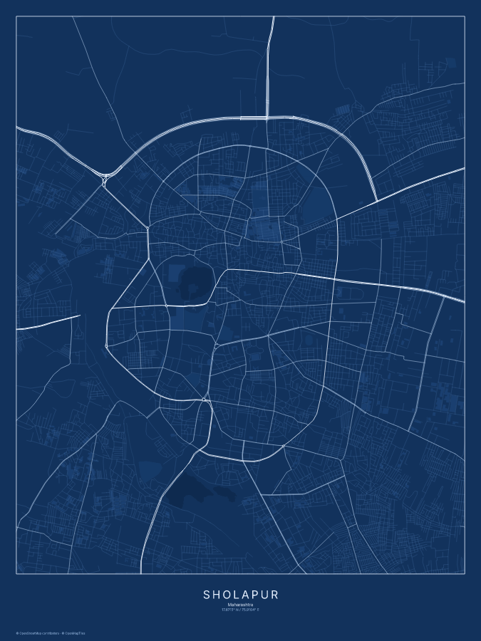 Sholapur map poster, blueprint style