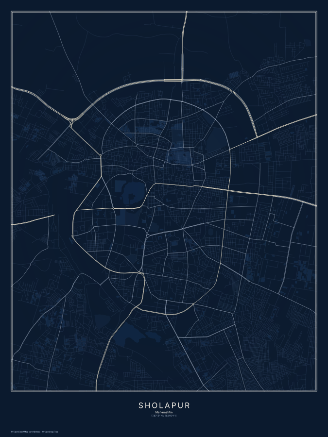 Sholapur map poster, midnight style