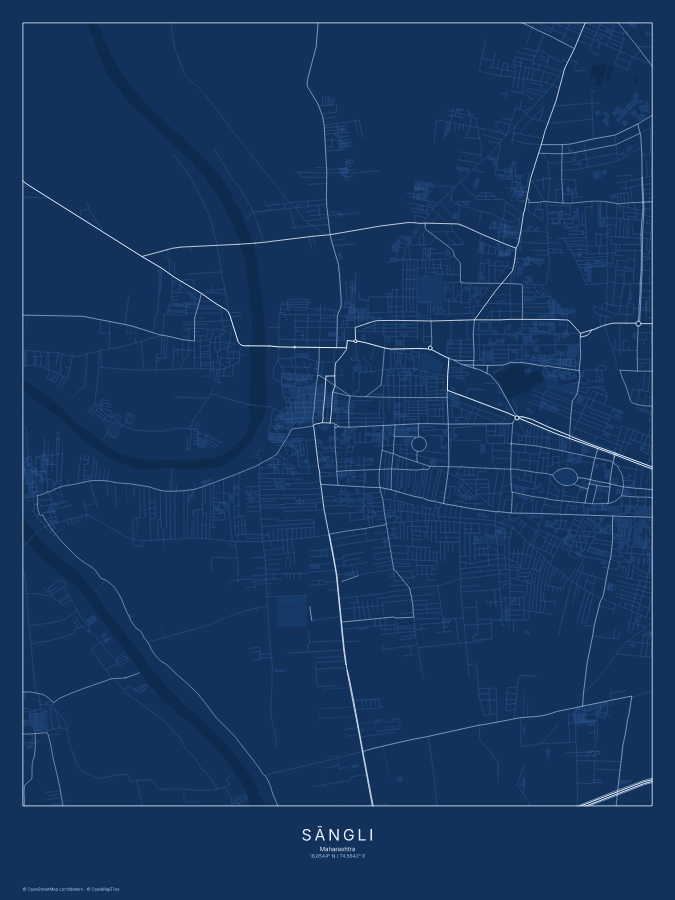 Sāngli map poster, blueprint style
