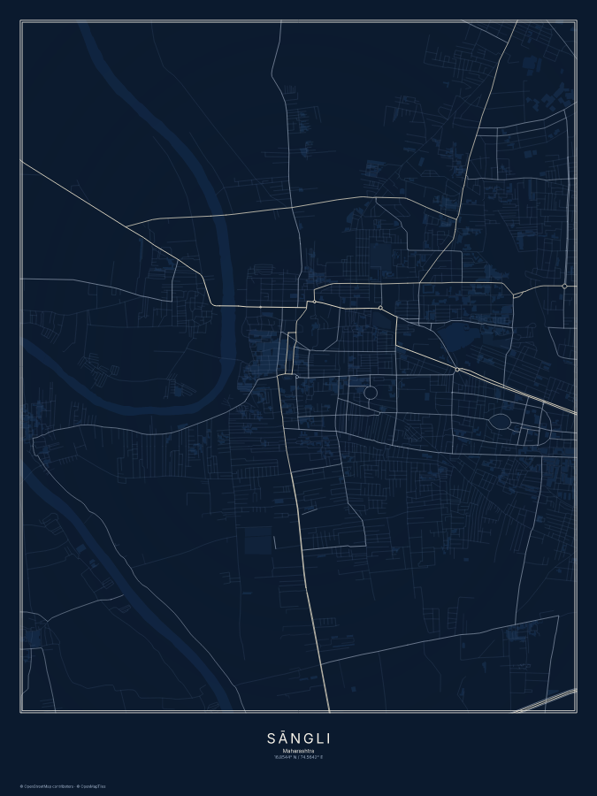 Sāngli map poster, midnight style