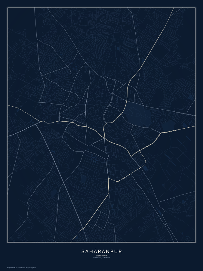 Sahāranpur map poster, midnight style