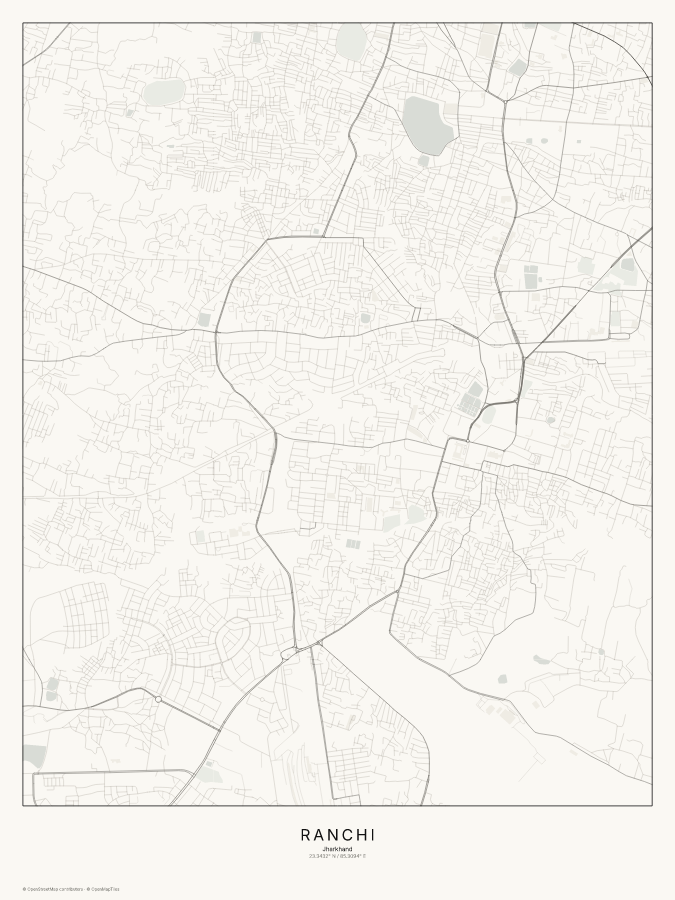 Ranchi map poster, classic style