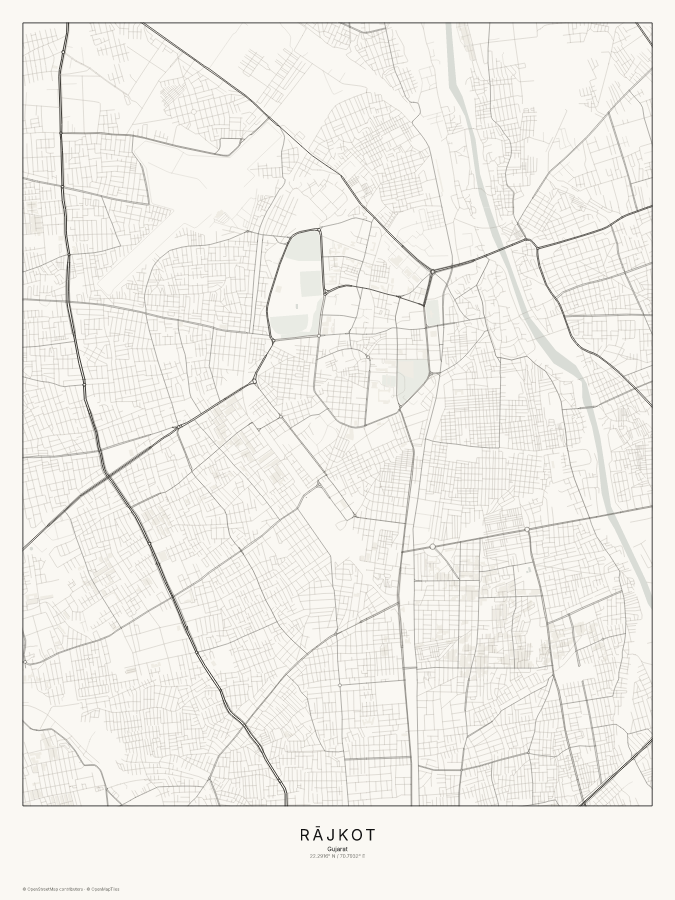 Rājkot map poster, classic style