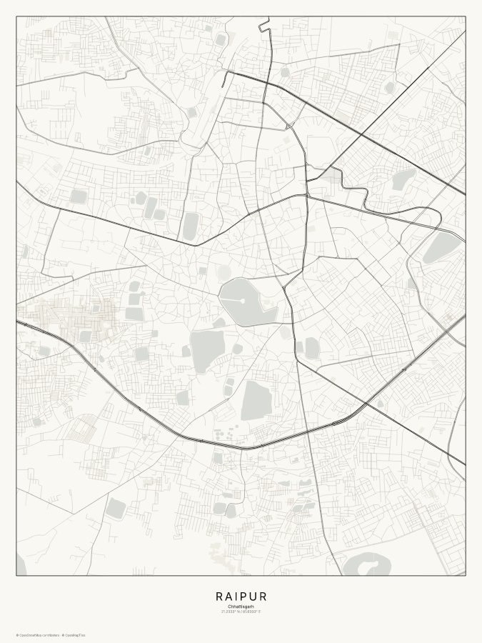 Raipur map poster, classic style