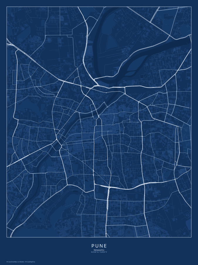 Pune map poster, blueprint style