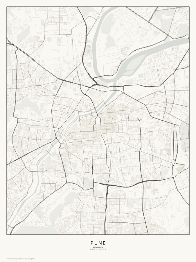 Pune map poster, classic style