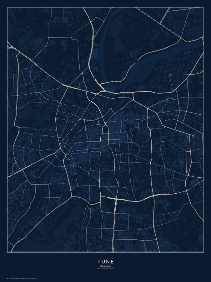 Pune map poster, midnight style