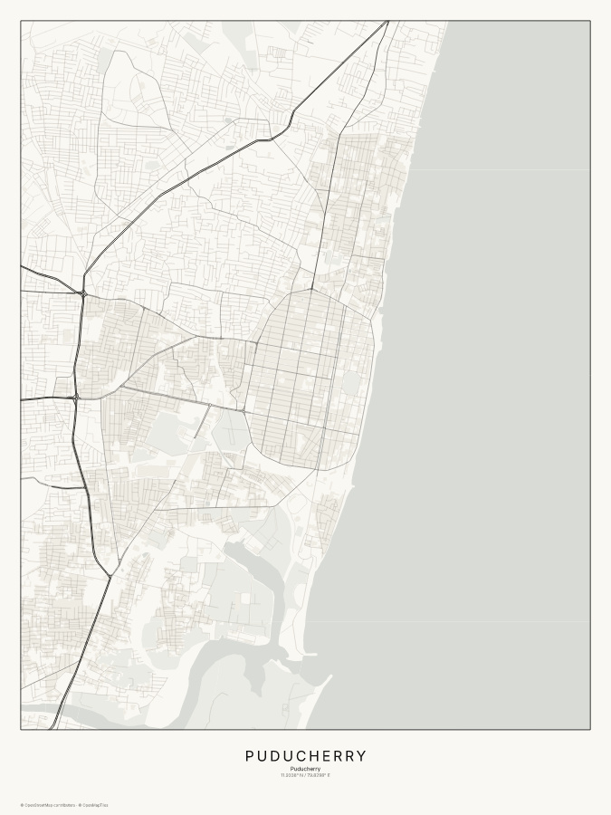 Puducherry map poster, classic style