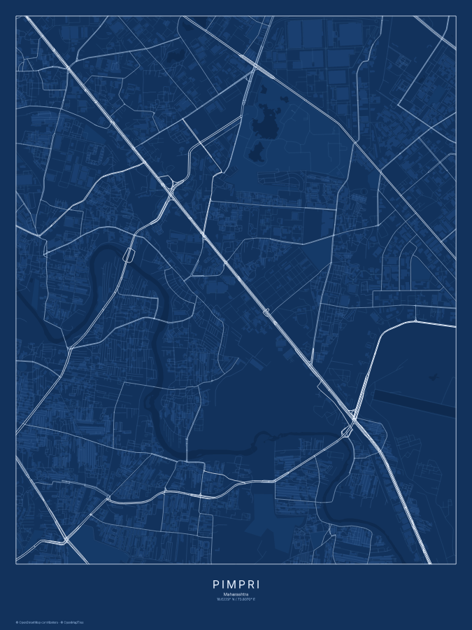 Pimpri map poster, blueprint style