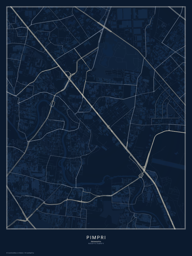 Pimpri map poster, midnight style