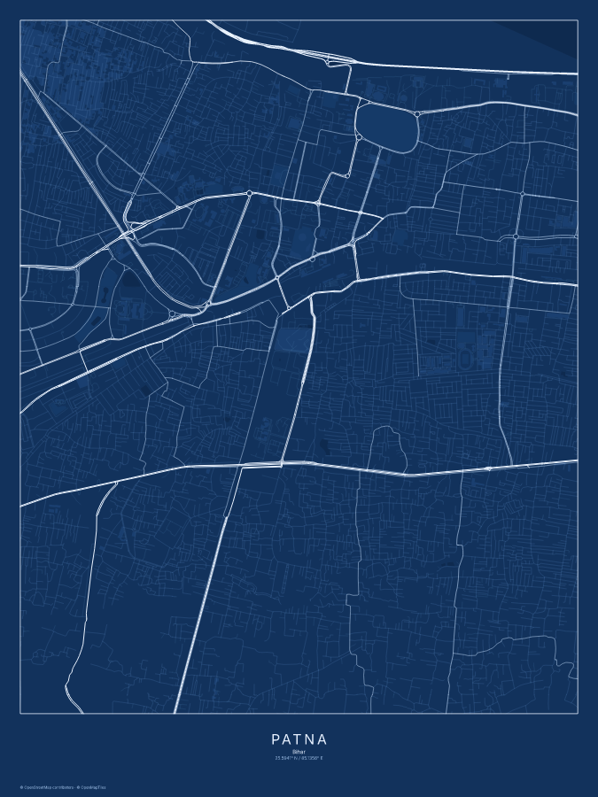 Patna map poster, blueprint style