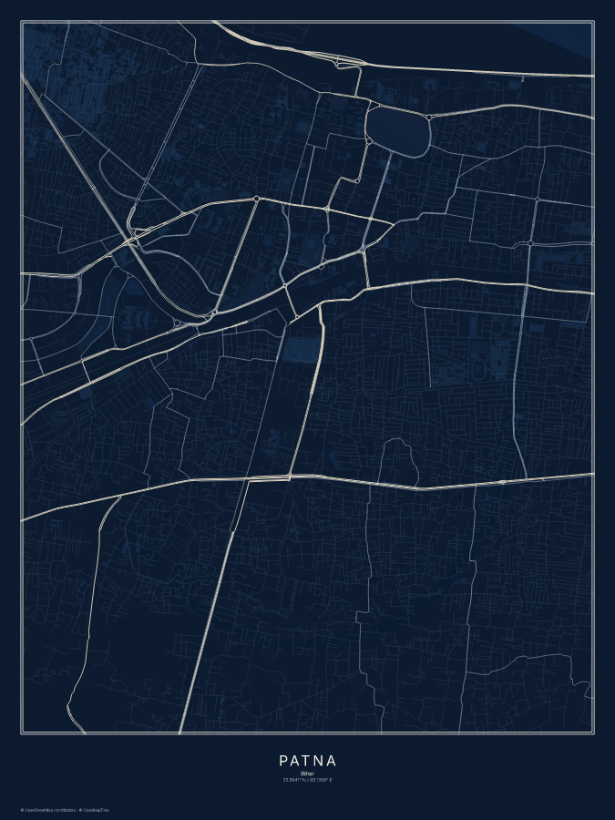 Patna map poster, midnight style