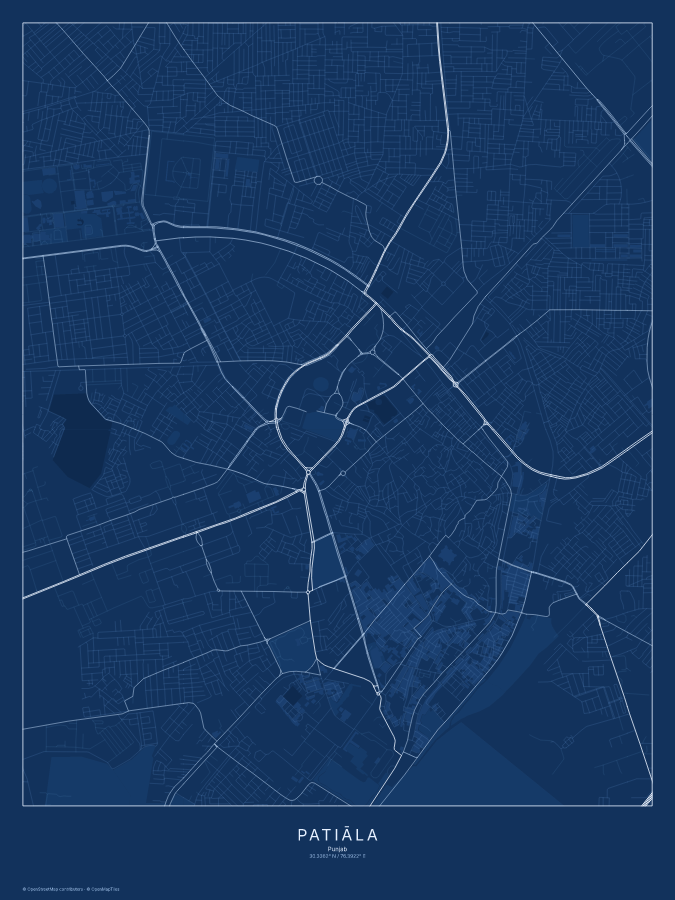 Patiāla map poster, blueprint style