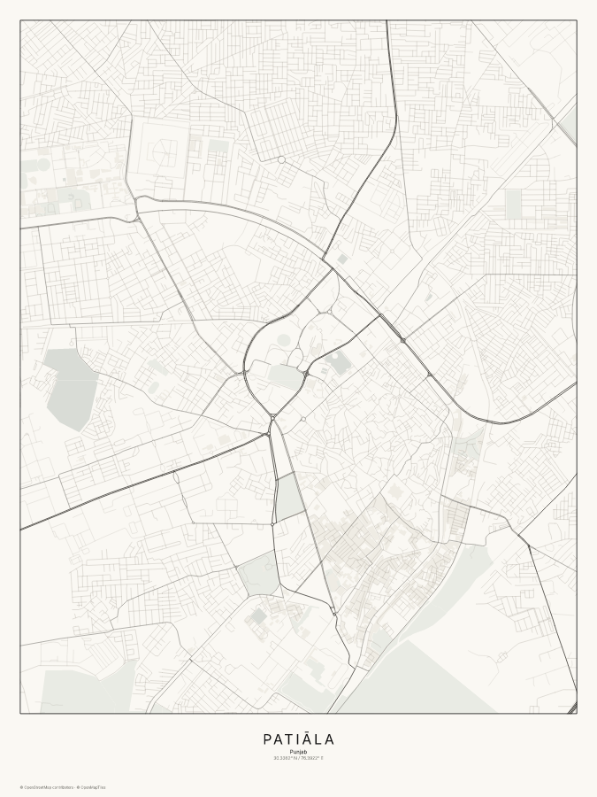 Patiāla map poster, classic style