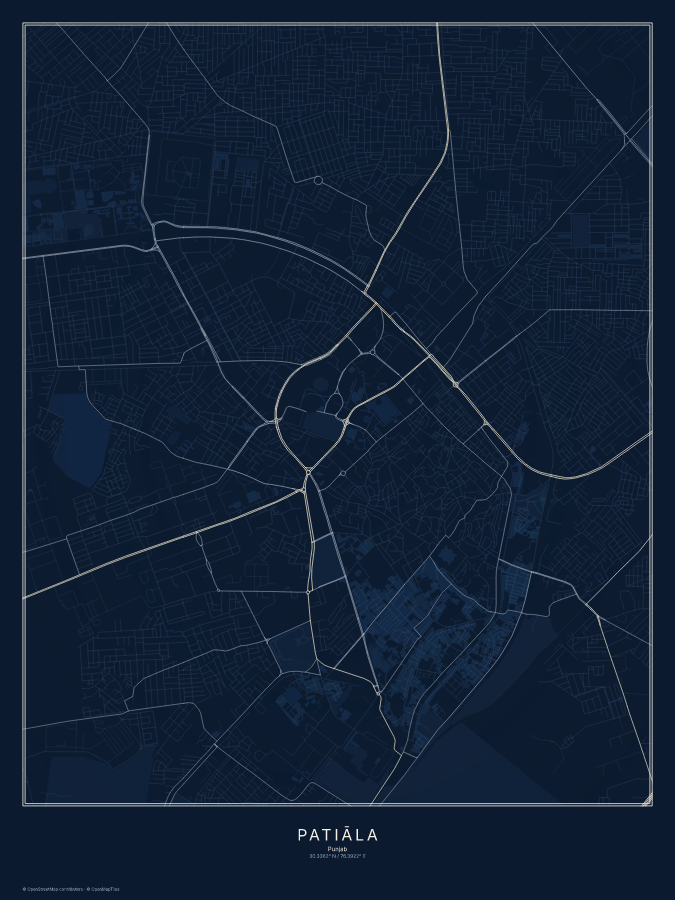 Patiāla map poster, midnight style