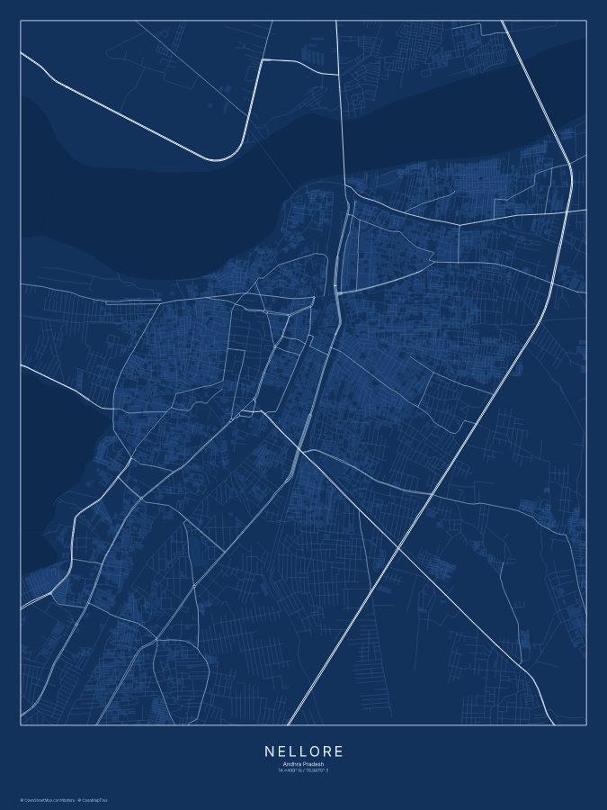 Nellore map poster, blueprint style