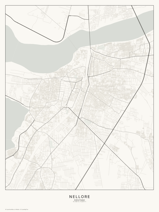 Nellore map poster, classic style