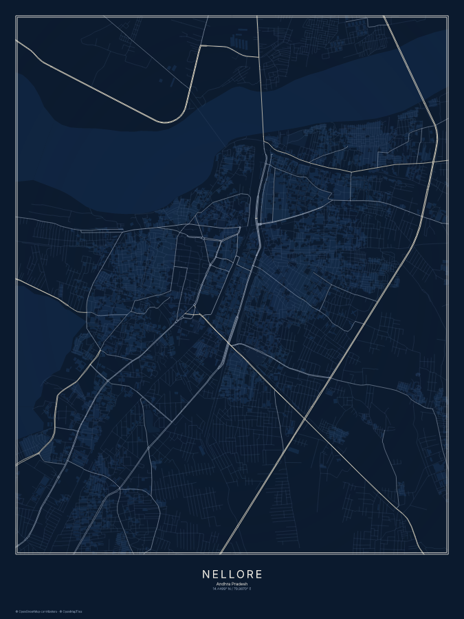 Nellore map poster, midnight style