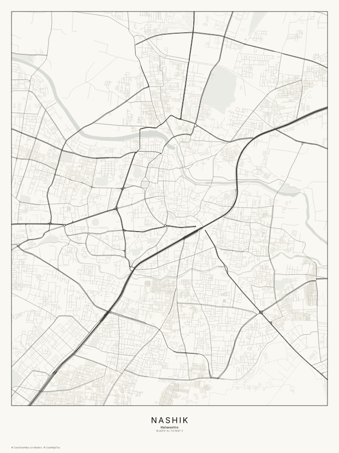 Nashik map poster, classic style