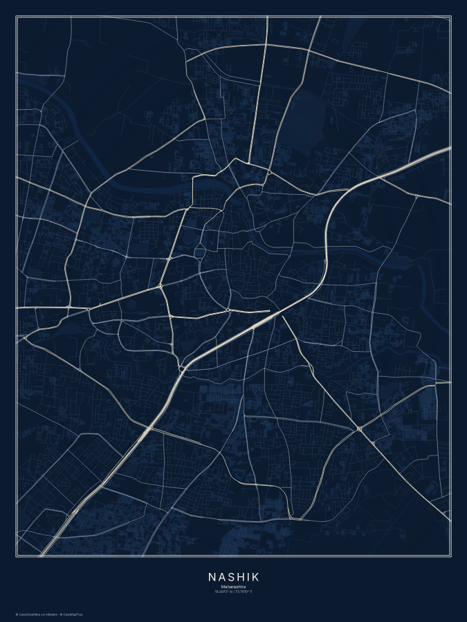 Nashik map poster, midnight style