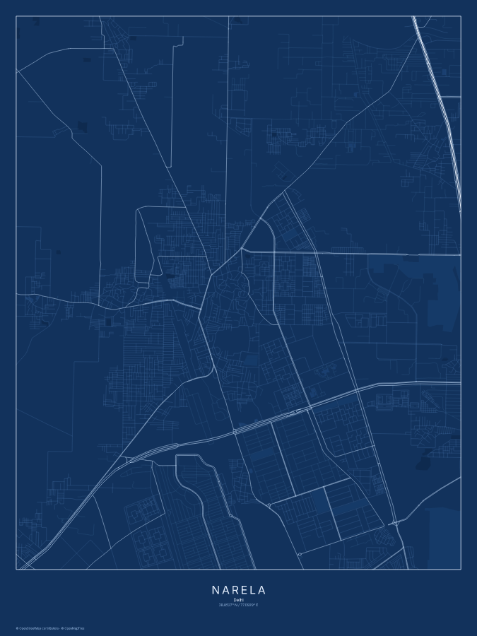 Narela map poster, blueprint style