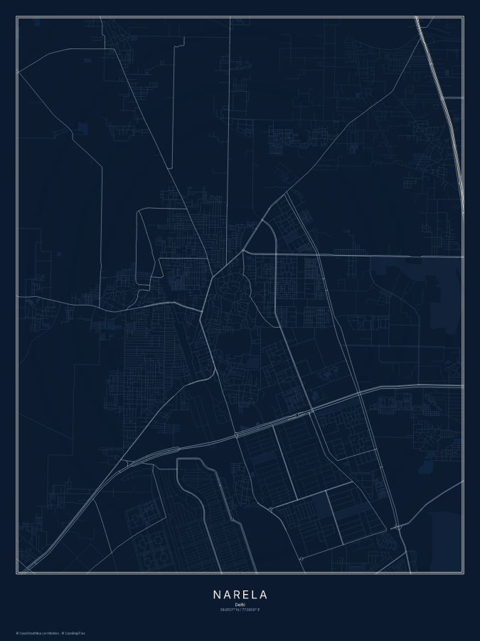 Narela map poster, midnight style