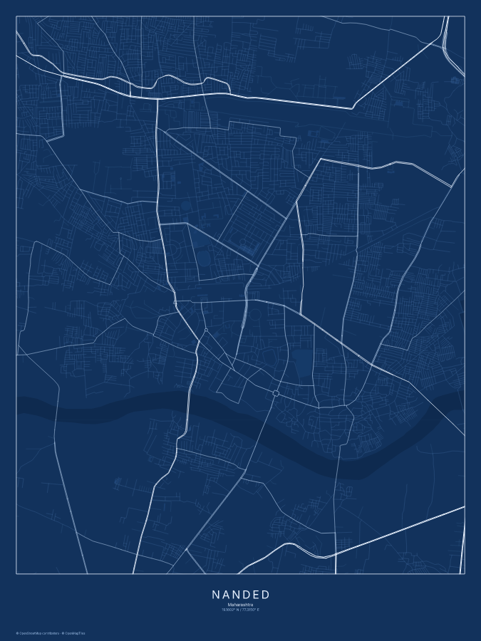 Nanded map poster, blueprint style
