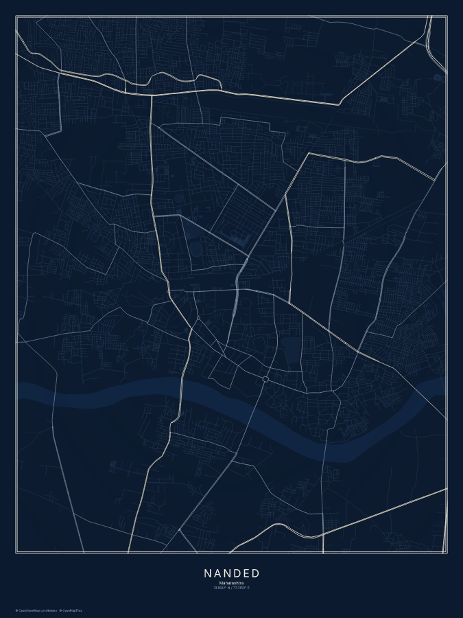 Nanded map poster, midnight style