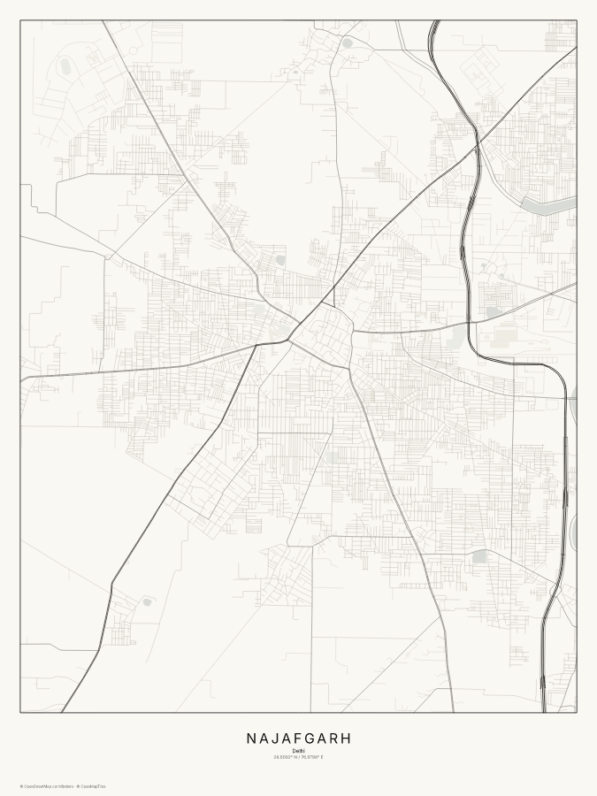 Najafgarh map poster, classic style