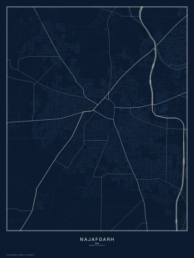 Najafgarh map poster, midnight style