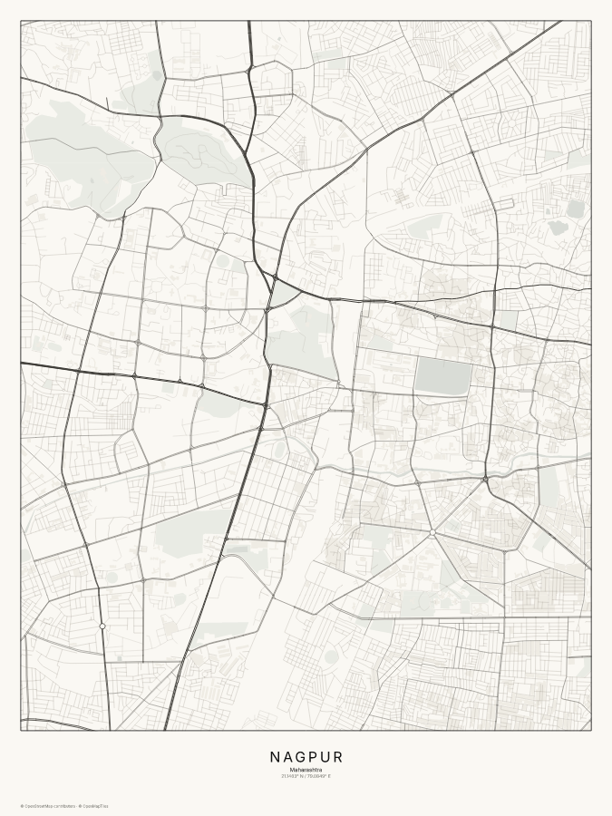 Nagpur map poster, classic style