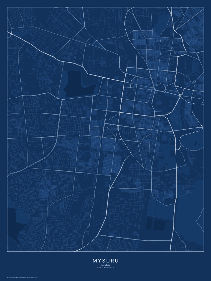 Mysuru map poster, blueprint style