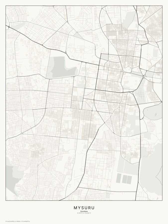 Mysuru map poster, classic style