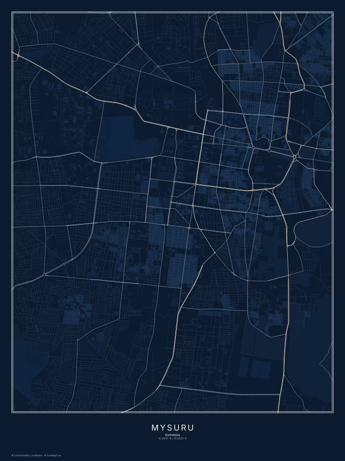 Mysuru map poster, midnight style