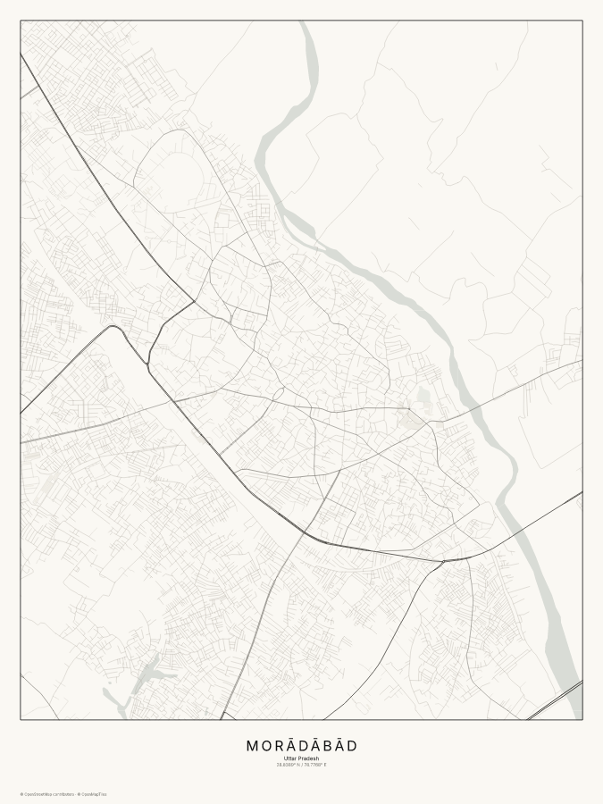 Morādābād map poster, classic style