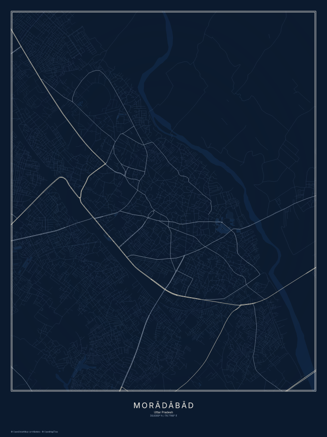 Morādābād map poster, midnight style