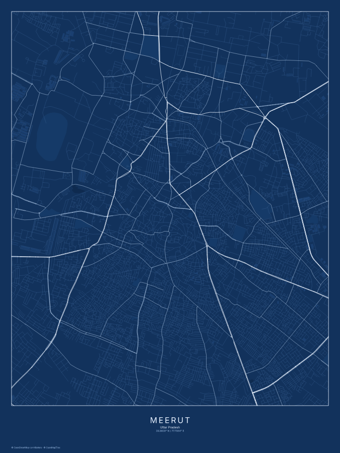 Meerut map poster, blueprint style