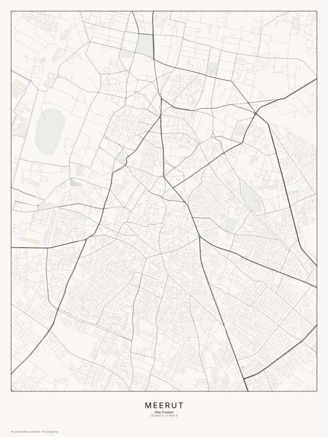 Meerut map poster, classic style