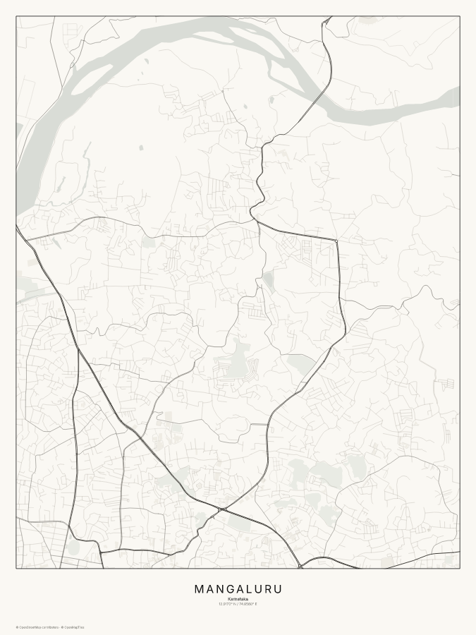 Mangaluru map poster, classic style