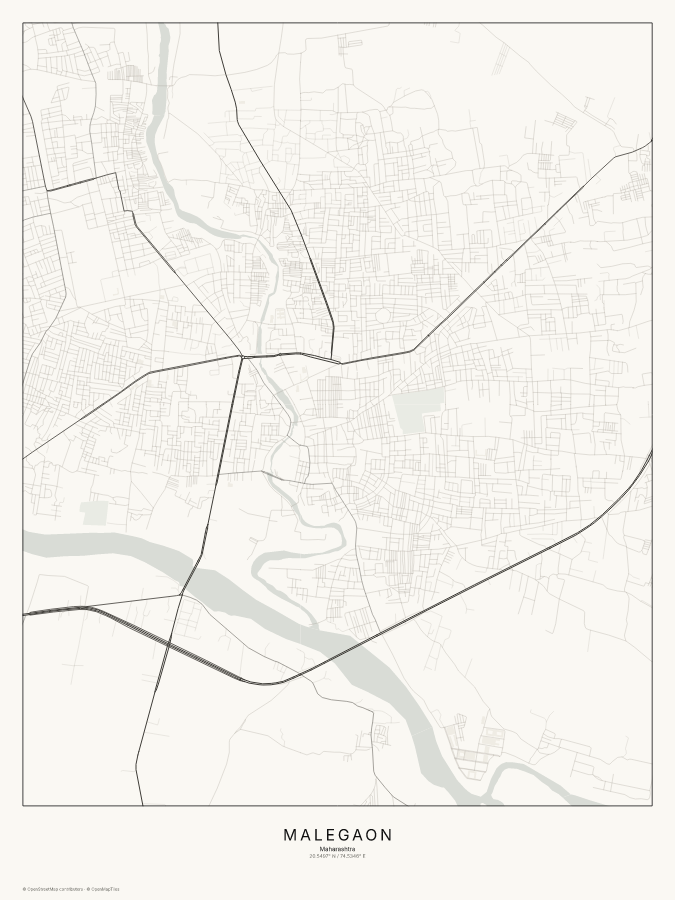 Malegaon map poster, classic style