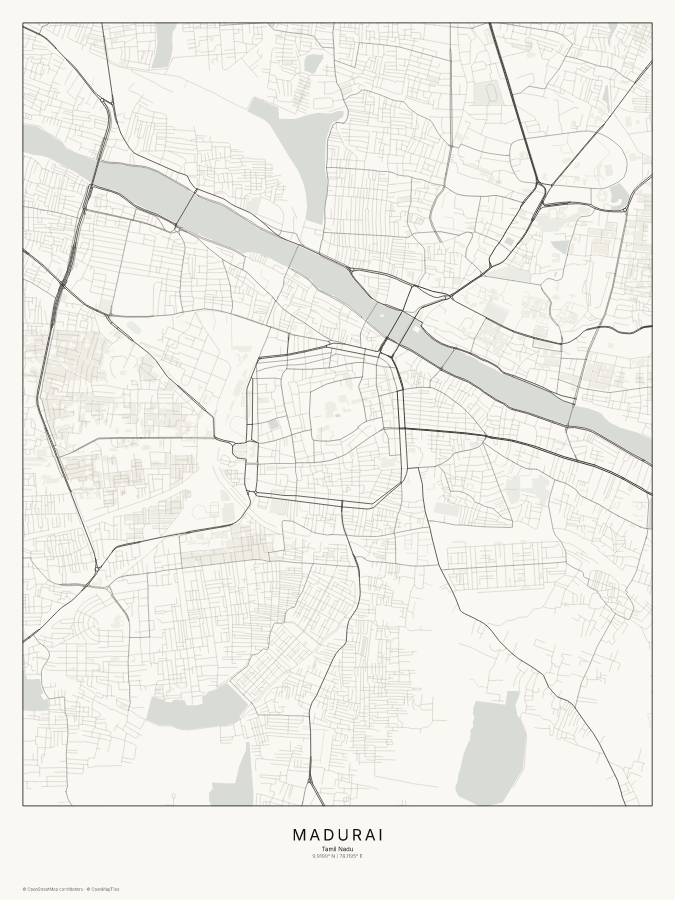 Madurai map poster, classic style