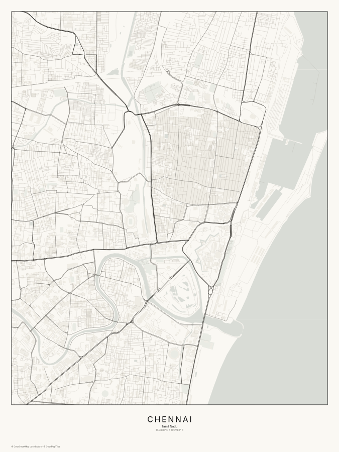 Chennai map poster, classic style