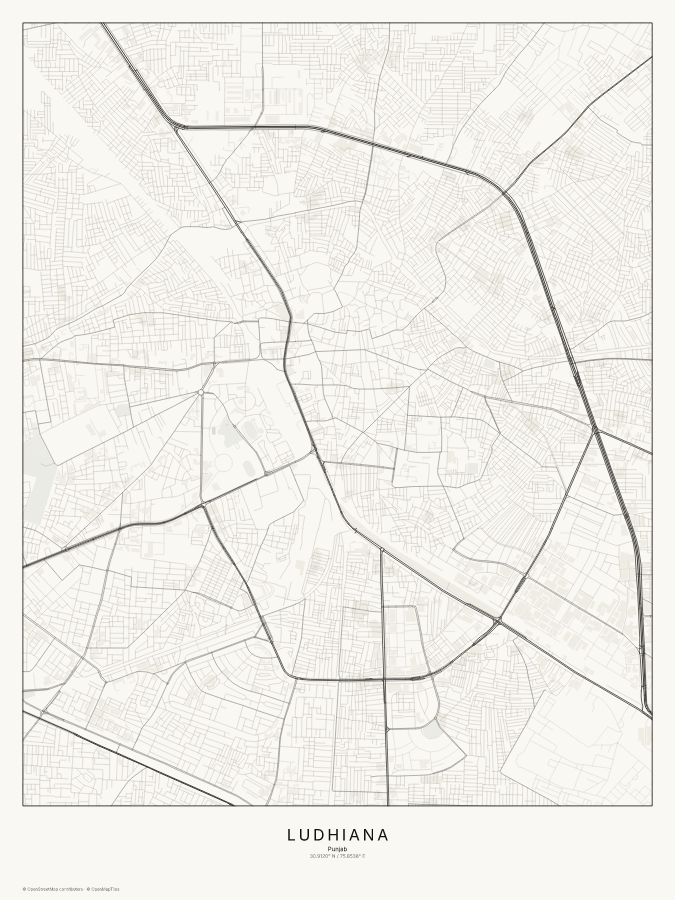 Ludhiana map poster, classic style
