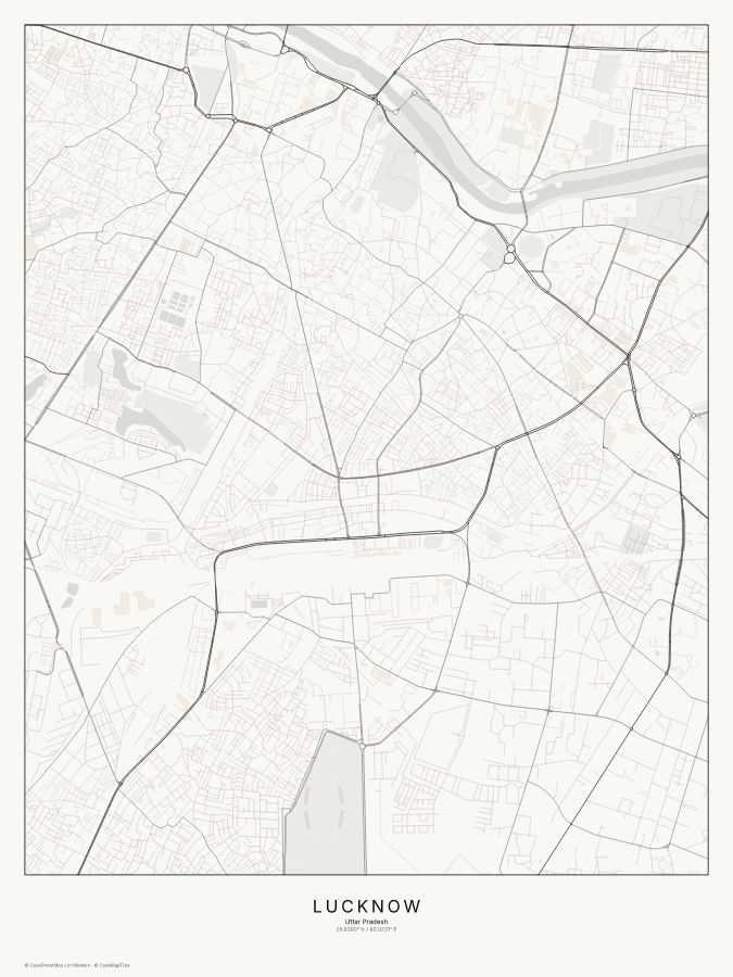 Lucknow map poster, classic style