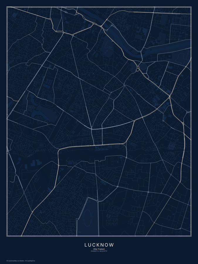 Lucknow map poster, midnight style