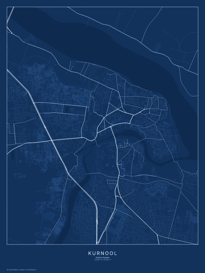 Kurnool map poster, blueprint style