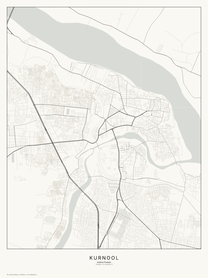 Kurnool map poster, classic style