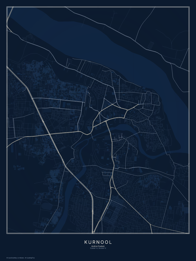 Kurnool map poster, midnight style